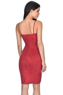 Red Wrap Front Suede Dress
