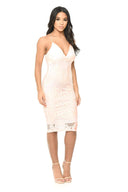 Contrast Pink Lace Bodycon Dress With Plunge Front