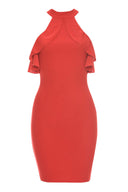 Red High Neck Cold Shoulder Bodycon Dress