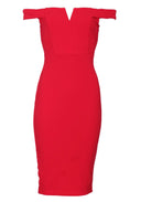 Red Off The Shoulder Cut Out Midi Dress