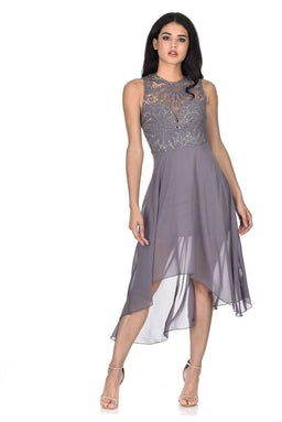 Pewter Crochet Detailed Waterfall Dress