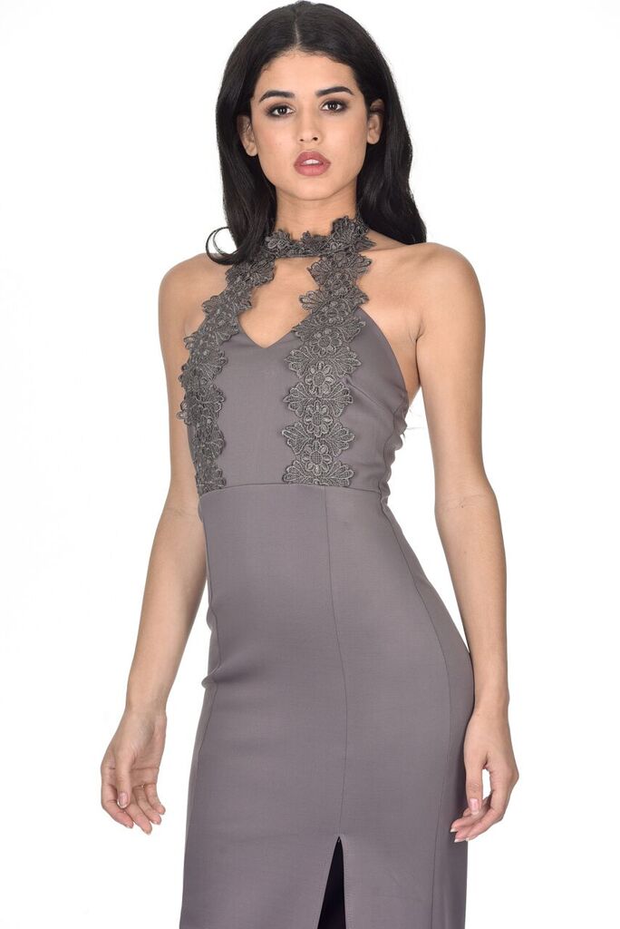 Pewter Maxi Dress With Choker Cut Out