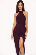 Plum Ruched Wrap Over Dress