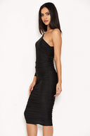 Black One Sleeve Slinky Midi Dress