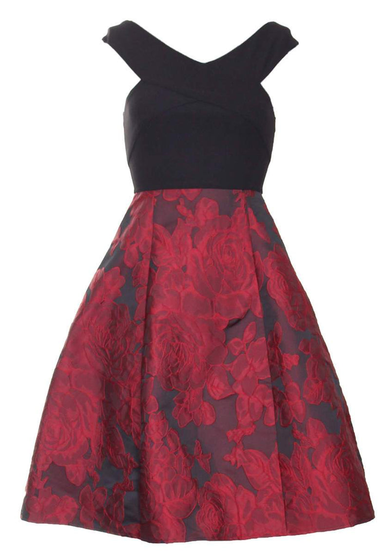 Black And Red Contrast 2 In 1 Floral Dress