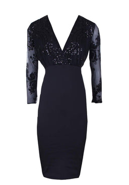 Black Sequined Crossover Bodycon Dress