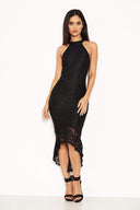 Black Racer Neck Lace Fish Tail Dress