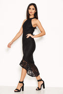 Black Racer Neck Lace Fish Tail Dress