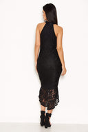 Black Racer Neck Lace Fish Tail Dress