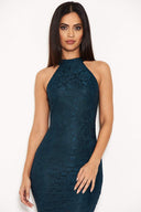 Teal Racer Neck Lace Fish Tail Dress