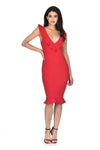 Red V Neck Frill Detail Bodycon Dress