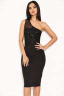 Black One Shoulder Sequin Embroidered Bodycon