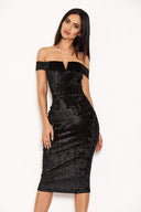 Black Velvet Off The Shoulder Bardot Dress