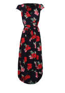 Black Floral Capped Sleeved Waterfall Dress
