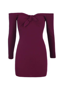 Plum Long Sleeve Off The Shoulder Midi Dress