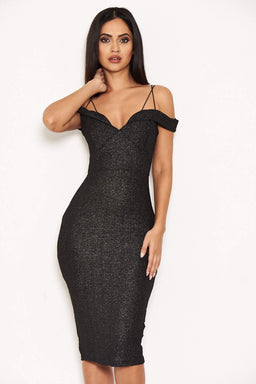Black Strappy Notch Front Sparkly Dress