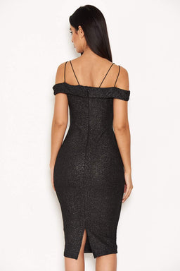 Black Strappy Notch Front Sparkly Dress