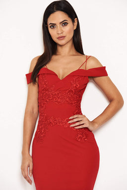 Red Strappy Lace Midi Dress