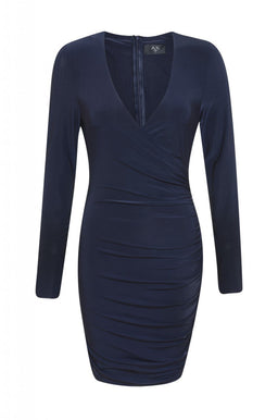 V Front Slinky   Ruched Dress