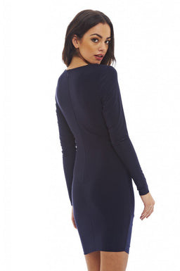 V Front Slinky   Ruched Dress