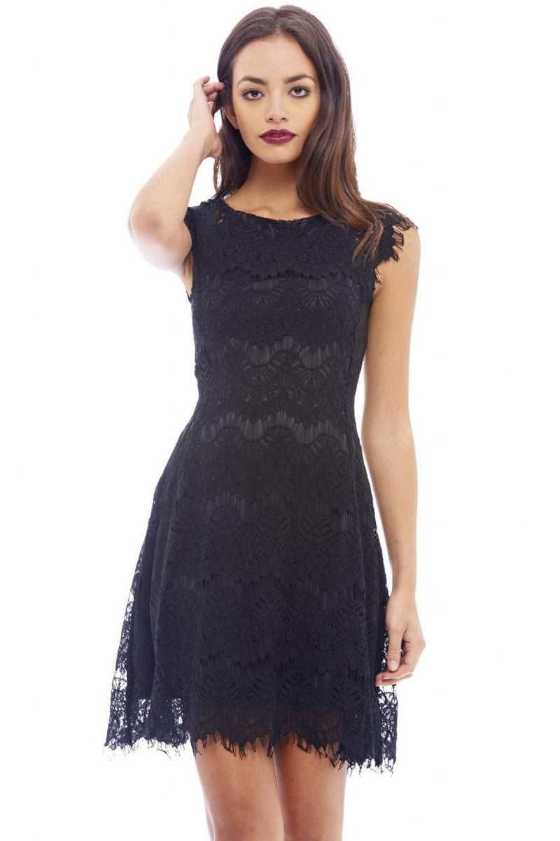 Capped Sleeve Crocheted Lace Dress