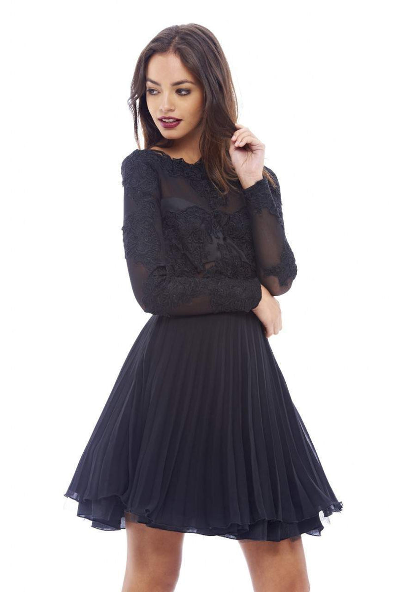 Lace Detail Pleated Skater Dress