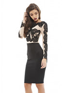 Lace And Mesh Contrast Midi Dress