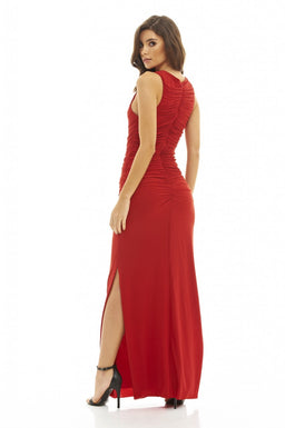 High Neck Ruched Maxi Dress
