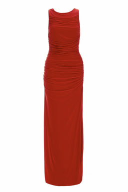 High Neck Ruched Maxi Dress
