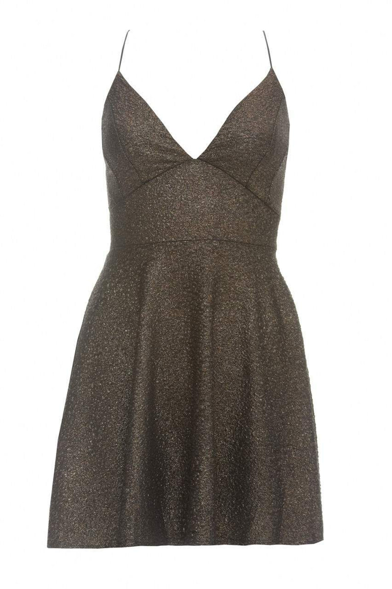 Metallic Plunge Front Skater Dress