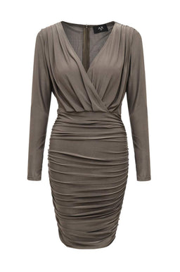 Pewter V  Front Slinky  Midi Dress