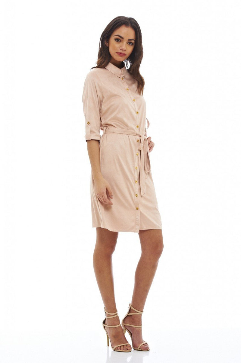 Suede Button Front Dress