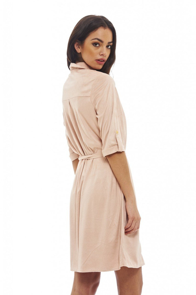Suede Button Front Dress