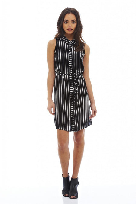 Pinstriped Sleeveless Shirt Dress