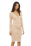 Long Sleeve Ruched Lace Dress