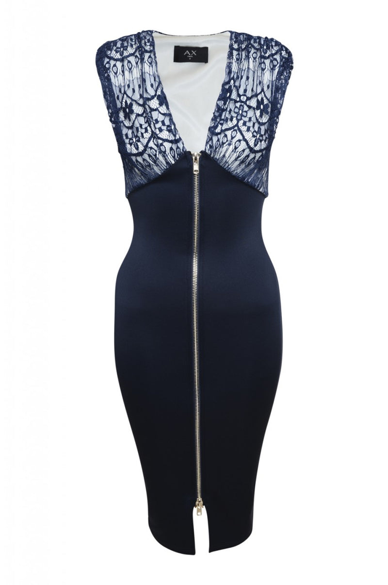 Lace Zip Front Bodycon Dress