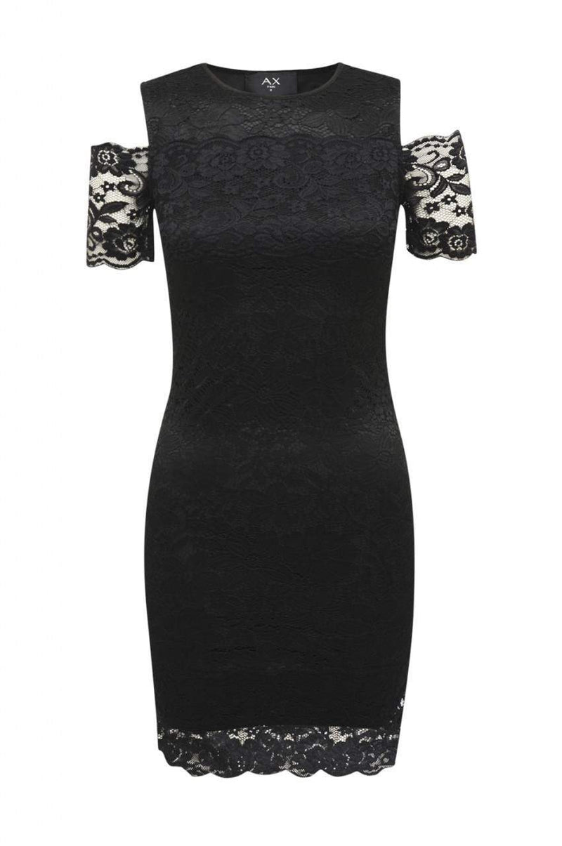 Black Lace Cold Shoulder Mini Dress
