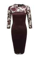 Plum Bodycon Midi Dress with Lace Sleeves