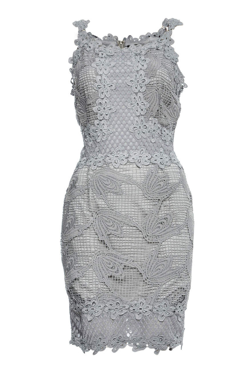 Grey Sleeveless Crochet Dress