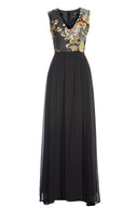 black Floral 2 in 1 V Neck Maxi Dress