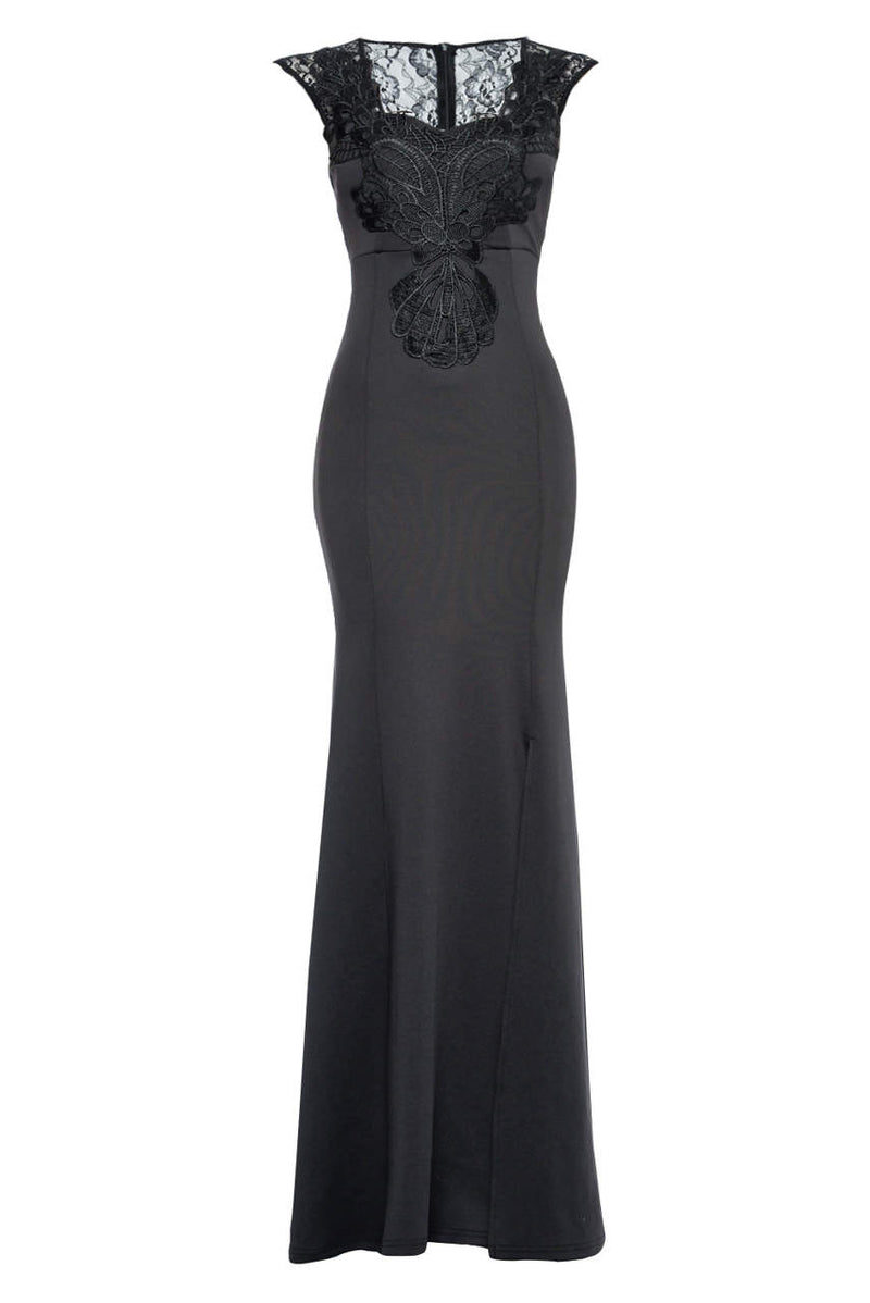 Black Crochet Detail Maxi   Dress