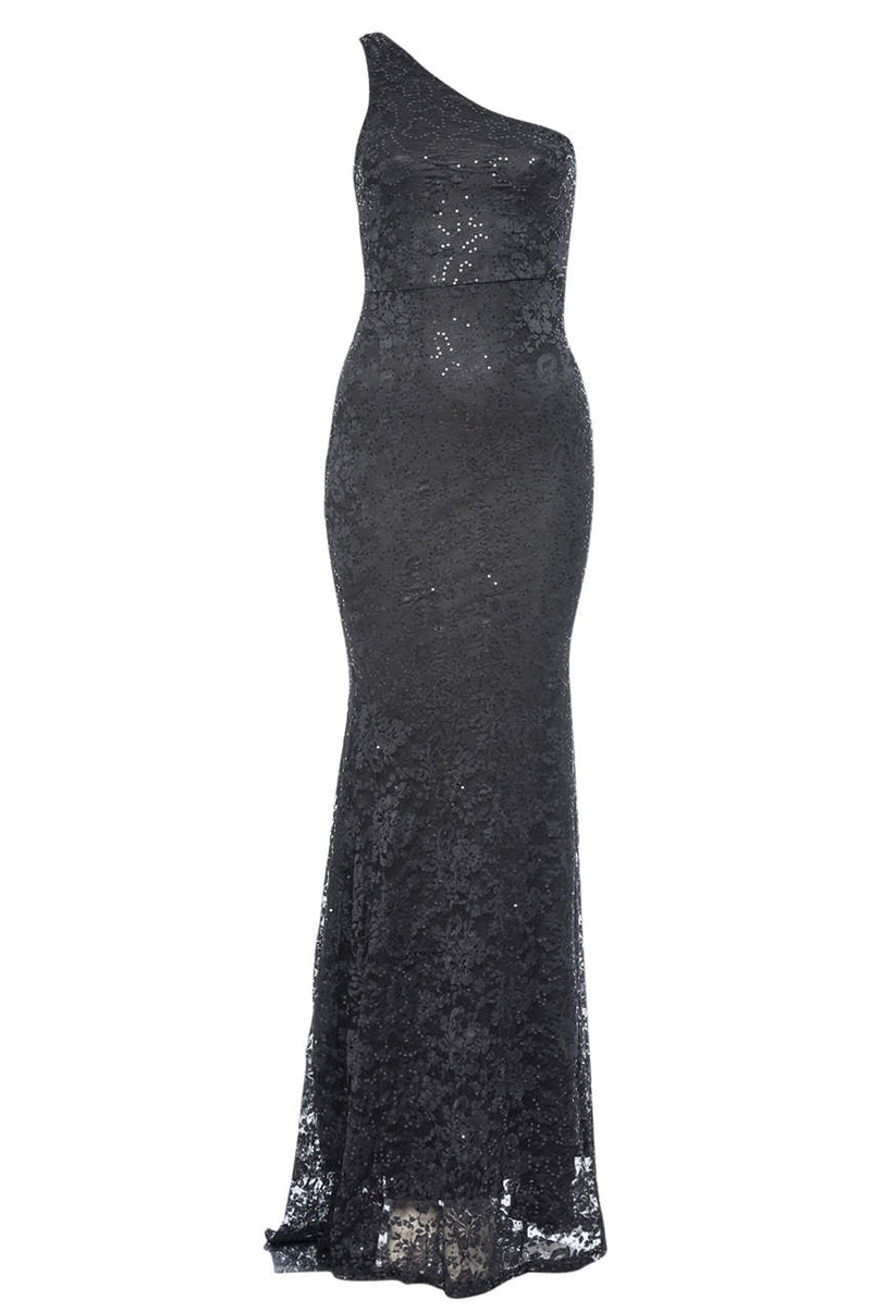 Black Sequin One Shoulder Maxi Dress