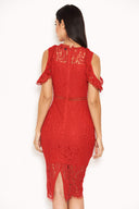 Red Lace Cold Shoulder Midi Dress