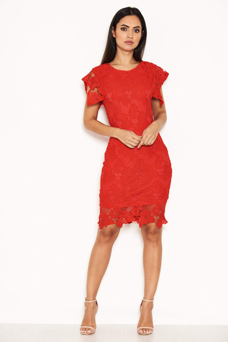 Red Crochet Detail Midi Dress