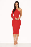 Red One Shoulder Dress With Chain Detail