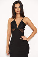 Black Bodycon Dress With Lace Insert Bust