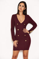 Plum Bodycon Button Front Dress