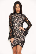 Black Lace Mini Dress With Long Sleeves