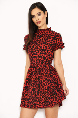 Red Leopard Day Dress