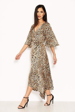 Animal Printed Maxi Dress With Tie Waist
